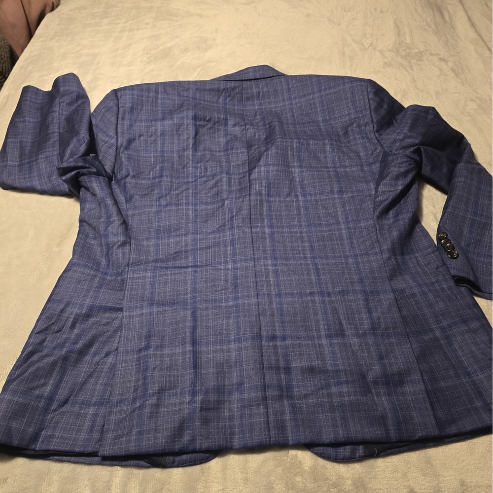Emporio Armani G-Line Blazer Jacket Blue Plaid Wool Silk Mens 58R Sportcoat - Picture 14 of 14